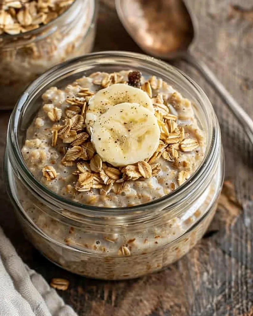 Bowl of brown sugar overnight oats topped with fruits and nuts