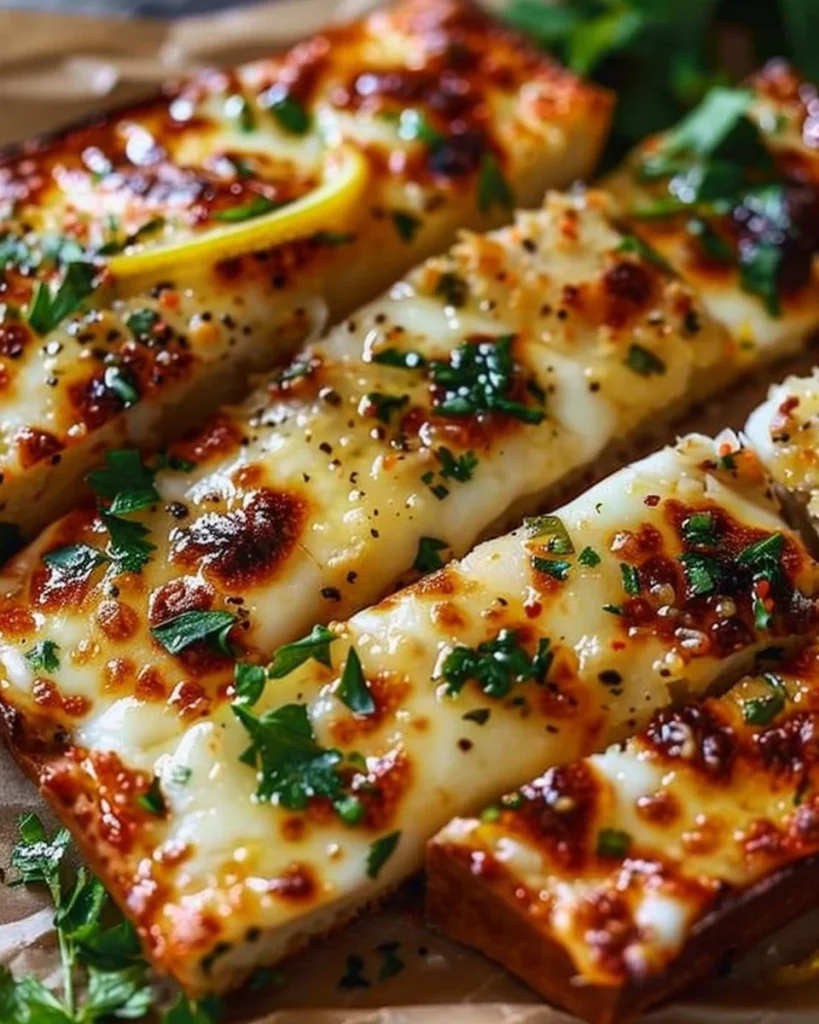 Chili Garlic Mozzarella Bread topped with Lemon Zest, an appetizing dish