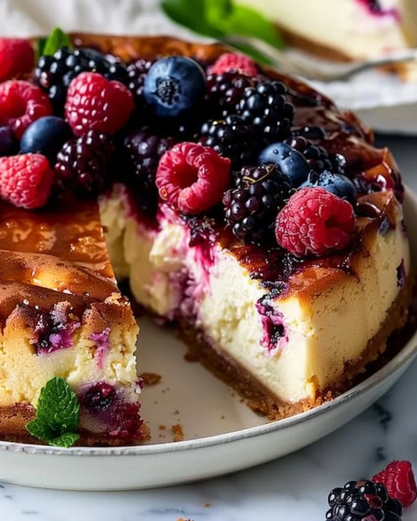 Citrus Berry Burnt Cheesecake with vibrant fruits and creamy layers