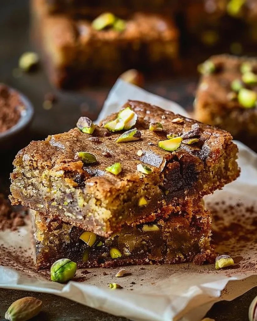 Delicious easy pistachio blondies made with brown butter