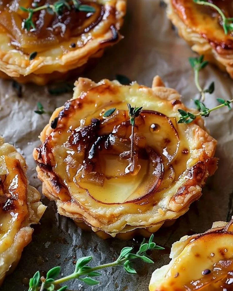Gluten-Free Apple Brie Tarts with Caramelized Onions & Honey