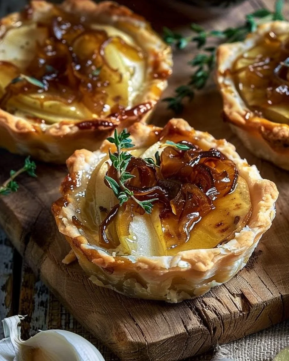 Gluten-Free Apple Brie Tarts with Caramelized Onions & Honey