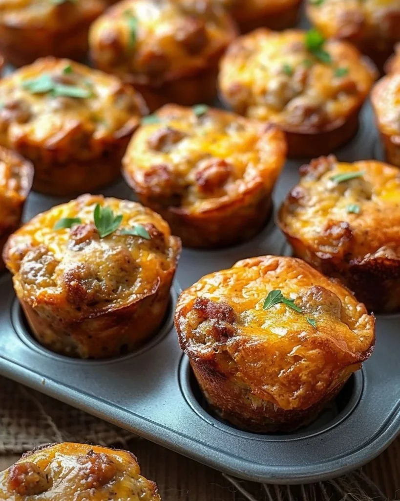 High-protein pancake sausage mini muffins in a baking dish.