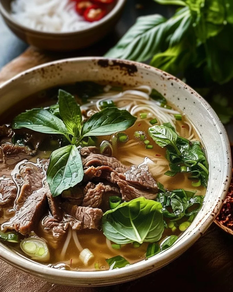 Instant Beef Pho Concentrate with ginger and Thai basil for a tasty meal