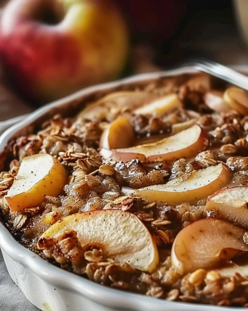 Delicious Oatmeal Apple Bake served in a rustic dish, ideal for breakfast.