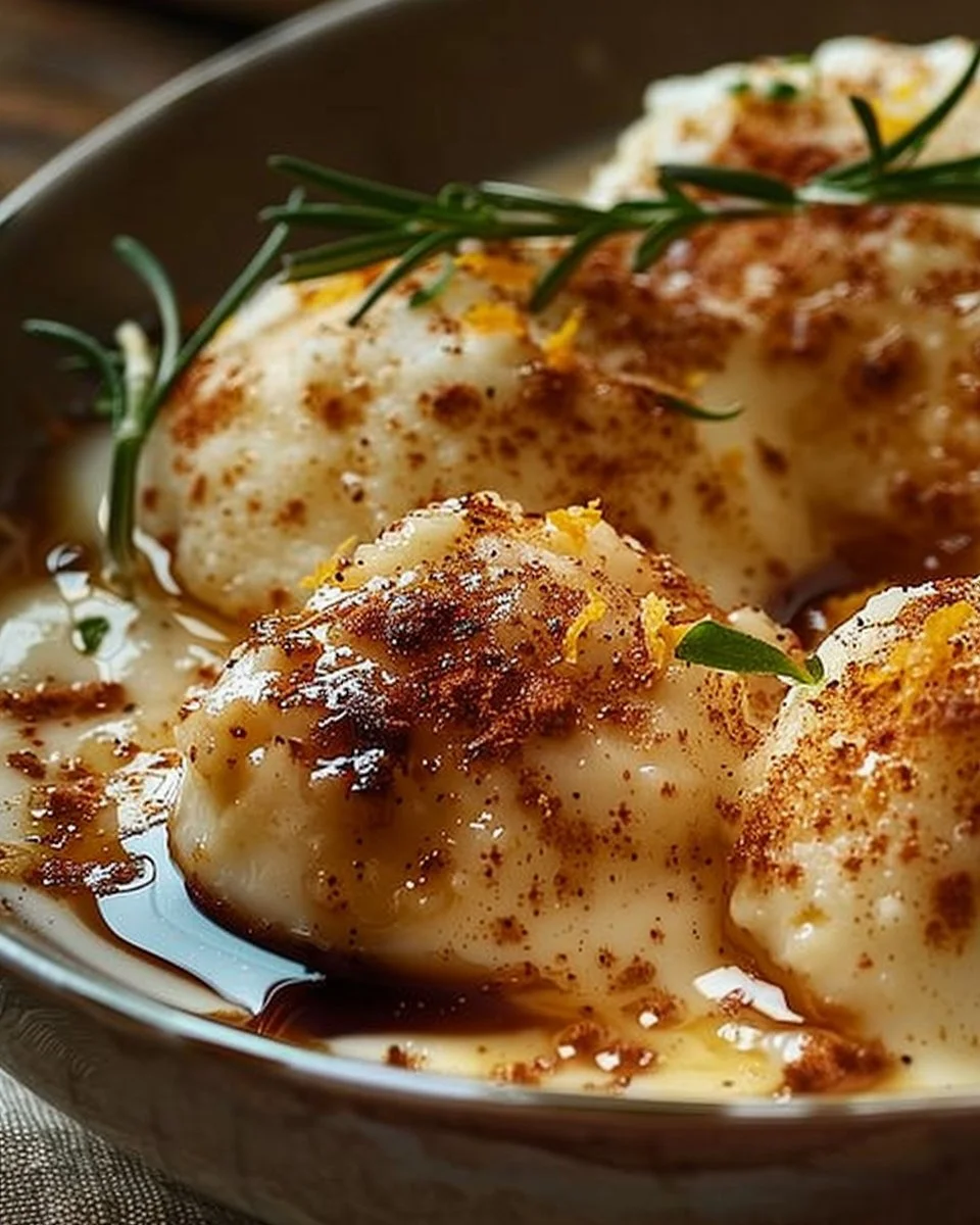 Parmesan–Asiago Cream with Orange Zest & White Balsamic Honey Drizzle