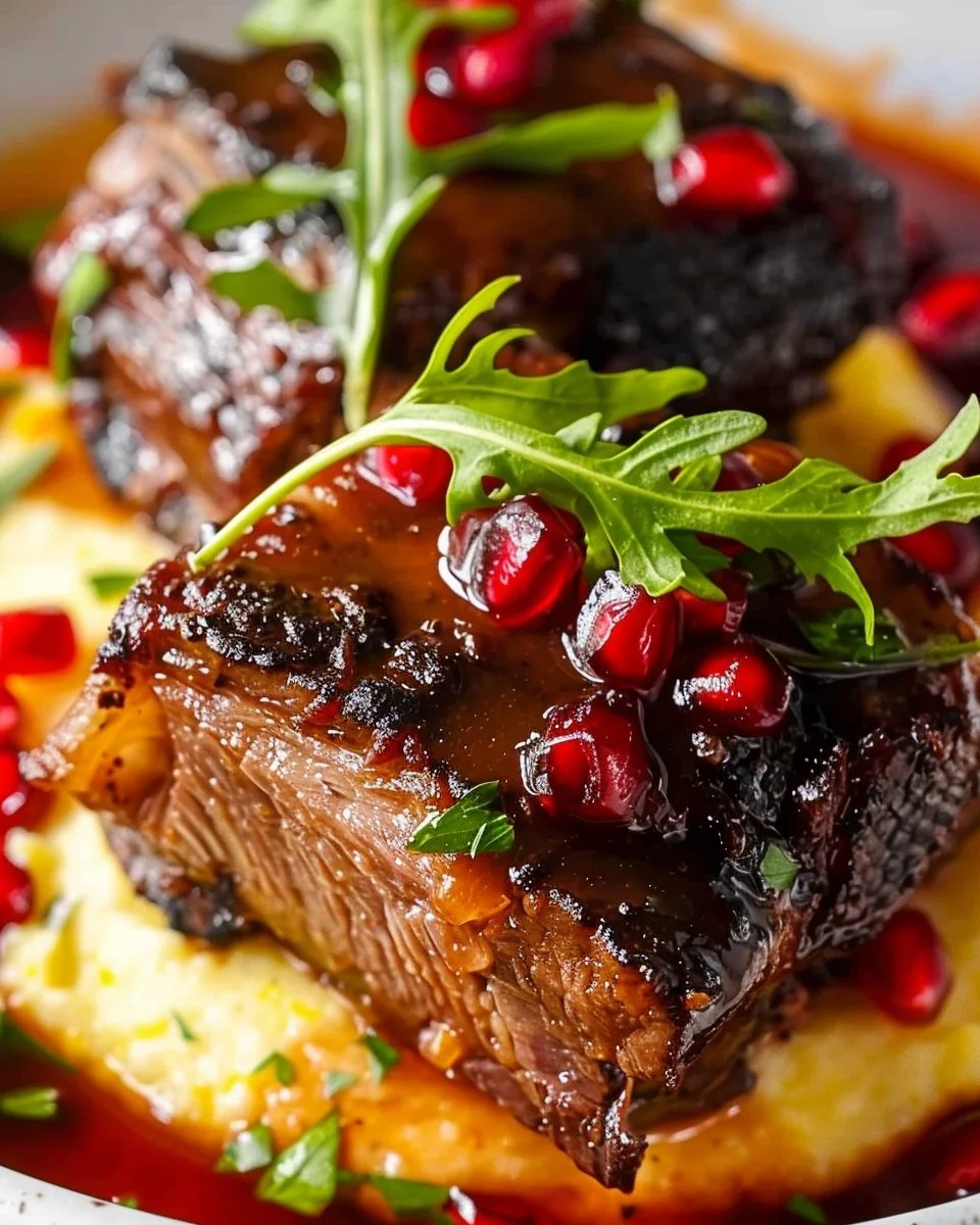 Short Ribs with Pomegranate Demi-Glace and Creamy Polenta