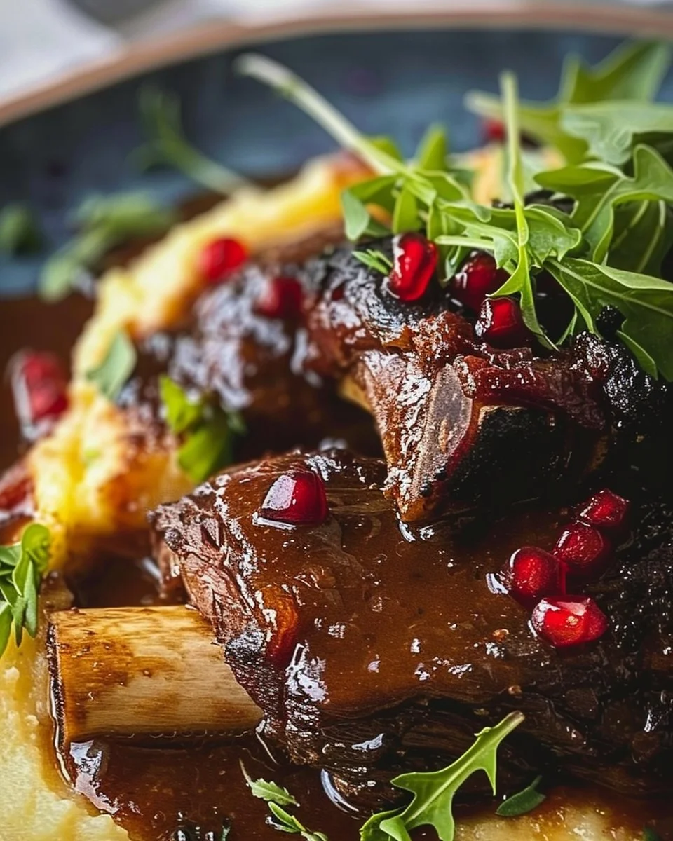 Short Ribs with Pomegranate Demi-Glace and Creamy Polenta