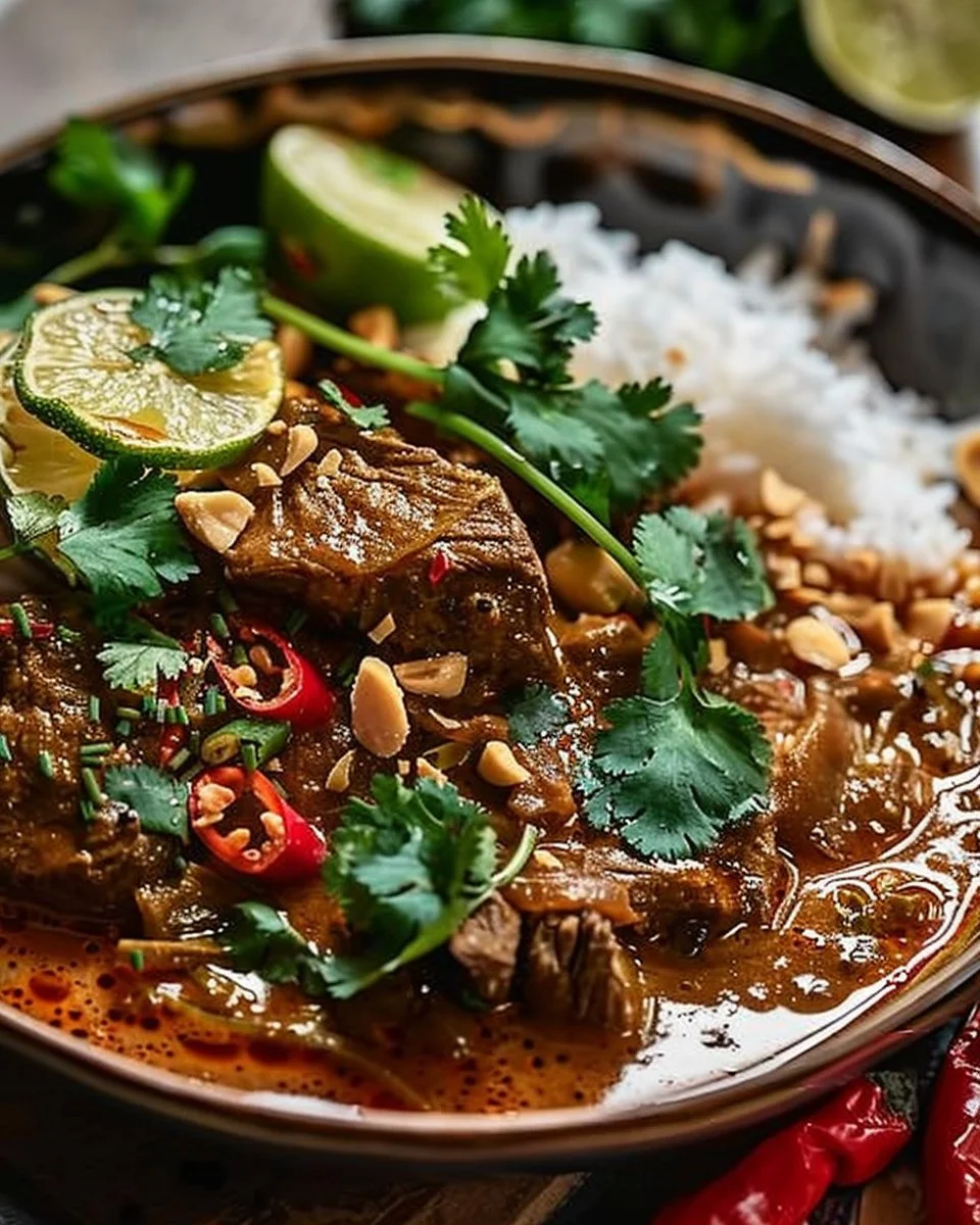 Slow-Baked Massaman Beef Curry with Lime & Fresh Cilantro: A Rich Thai-Inspired Comfort Food
