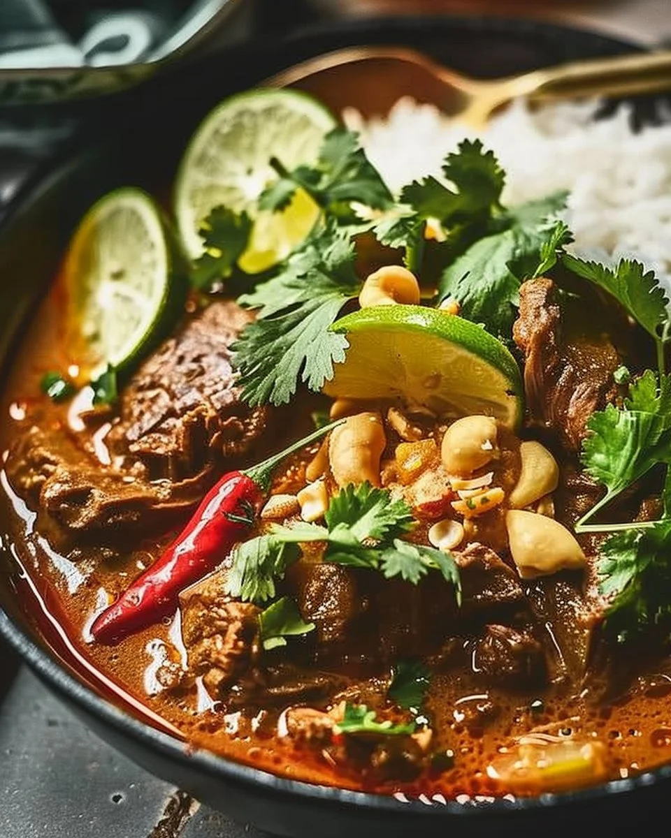 Slow-Baked Massaman Beef Curry with Lime & Fresh Cilantro: A Rich Thai-Inspired Comfort Food