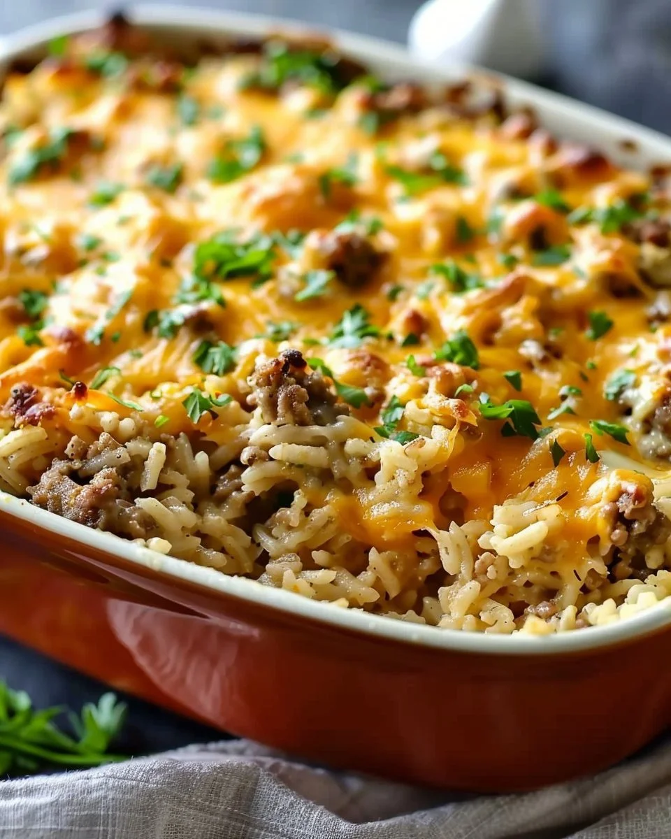 Cheesy Ground Beef and Rice Casserole