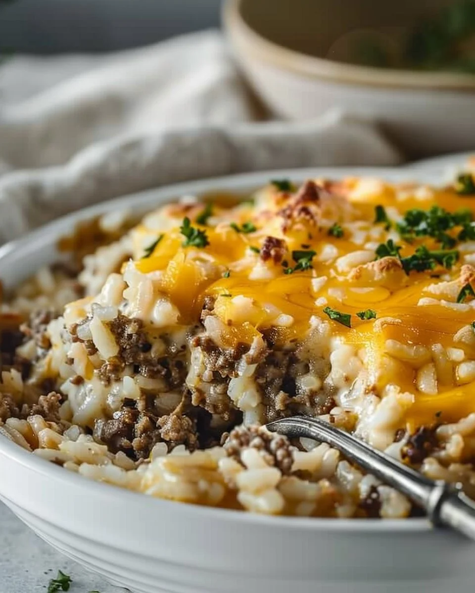 Cheesy Ground Beef and Rice Casserole