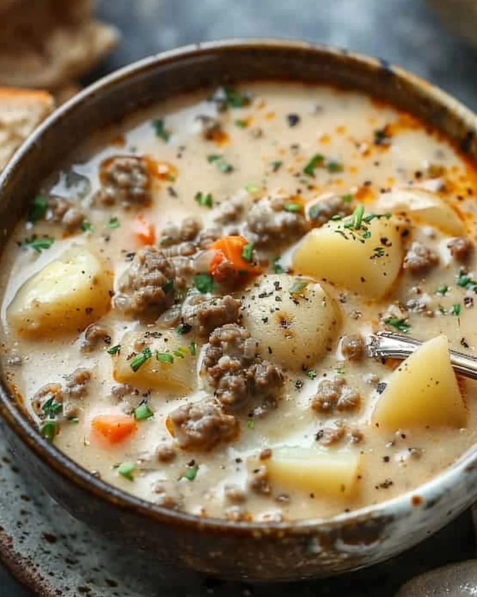 Crockpot Creamy Potato & Hamburger Soup