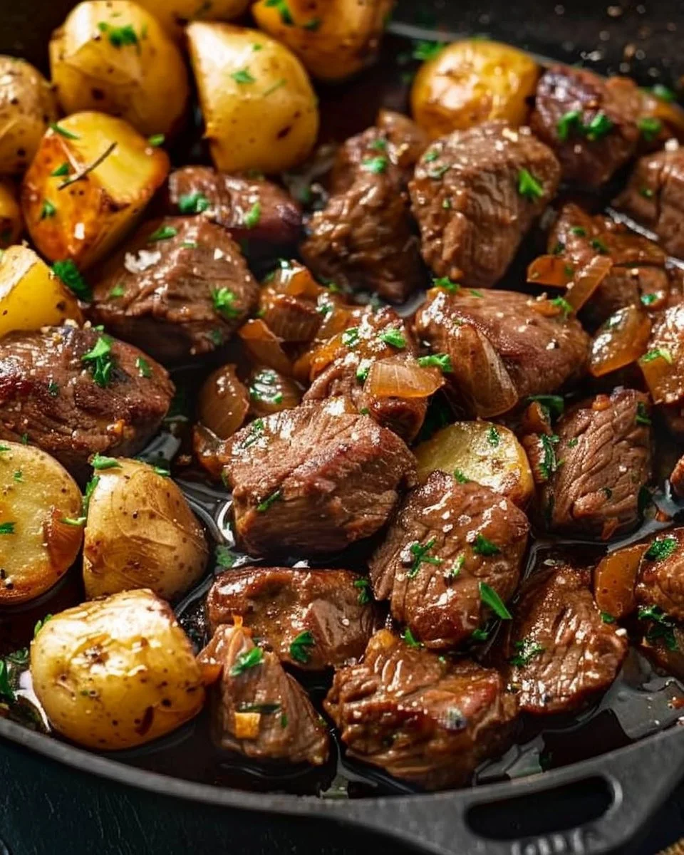 Garlic Butter Beef Bites with Potatoes