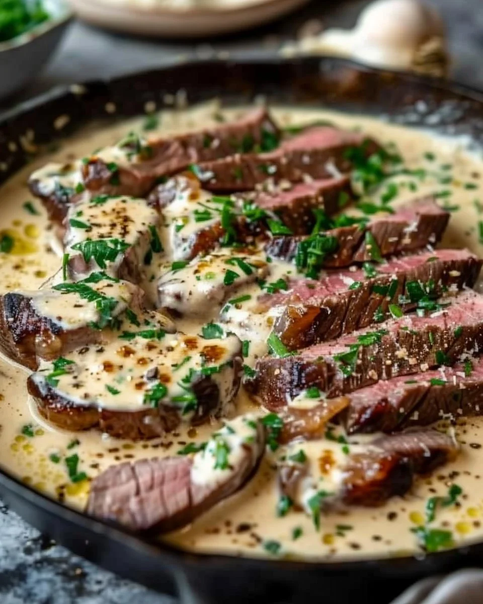 Garlic Butter Steak With Parmesan Cream Sauce