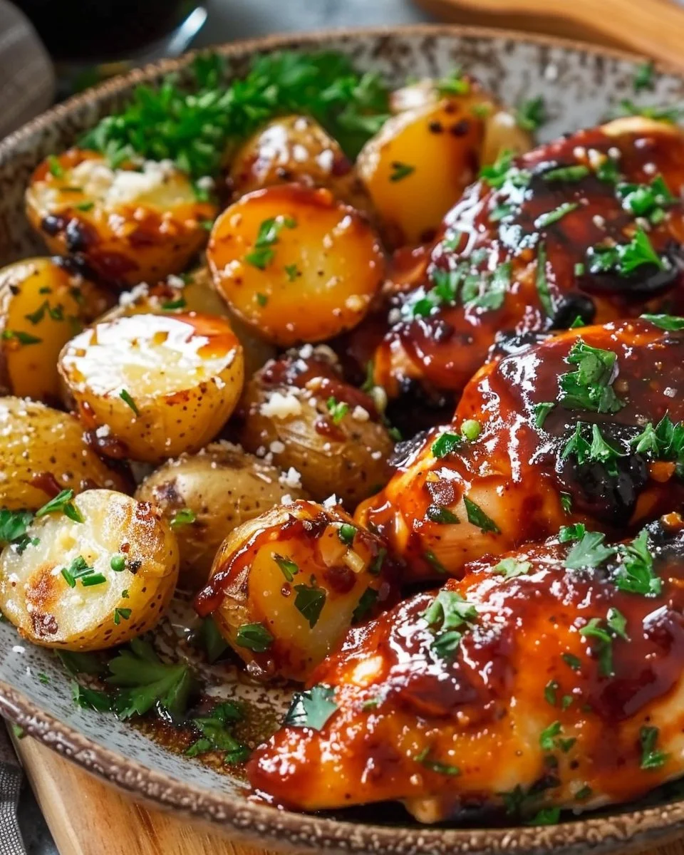 Honey BBQ Chicken with Garlic Parmesan Potatoes