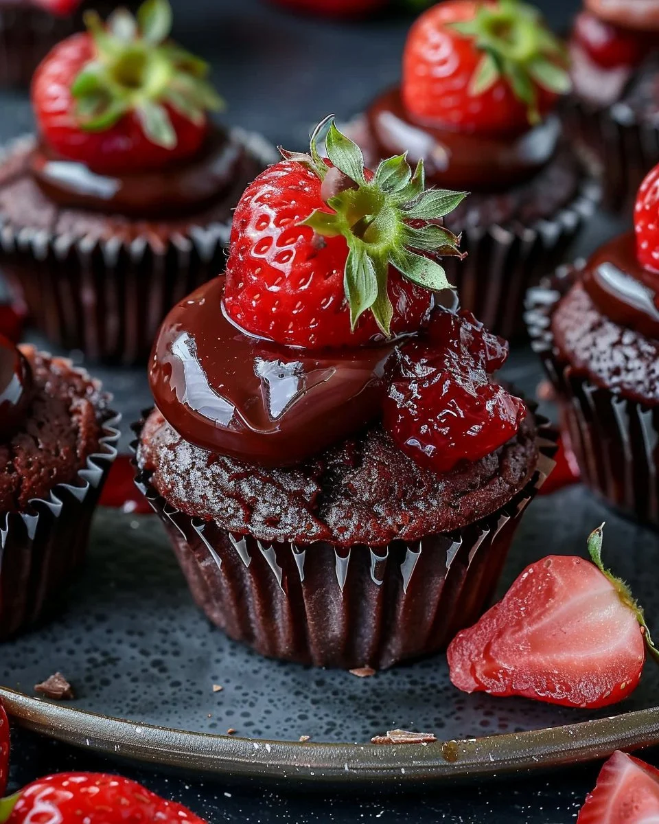 Chocolate Strawberry Jam Cupcakes