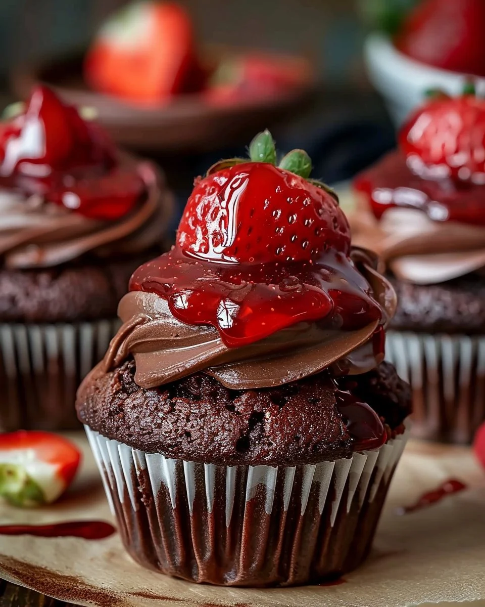 Chocolate Strawberry Jam Cupcakes