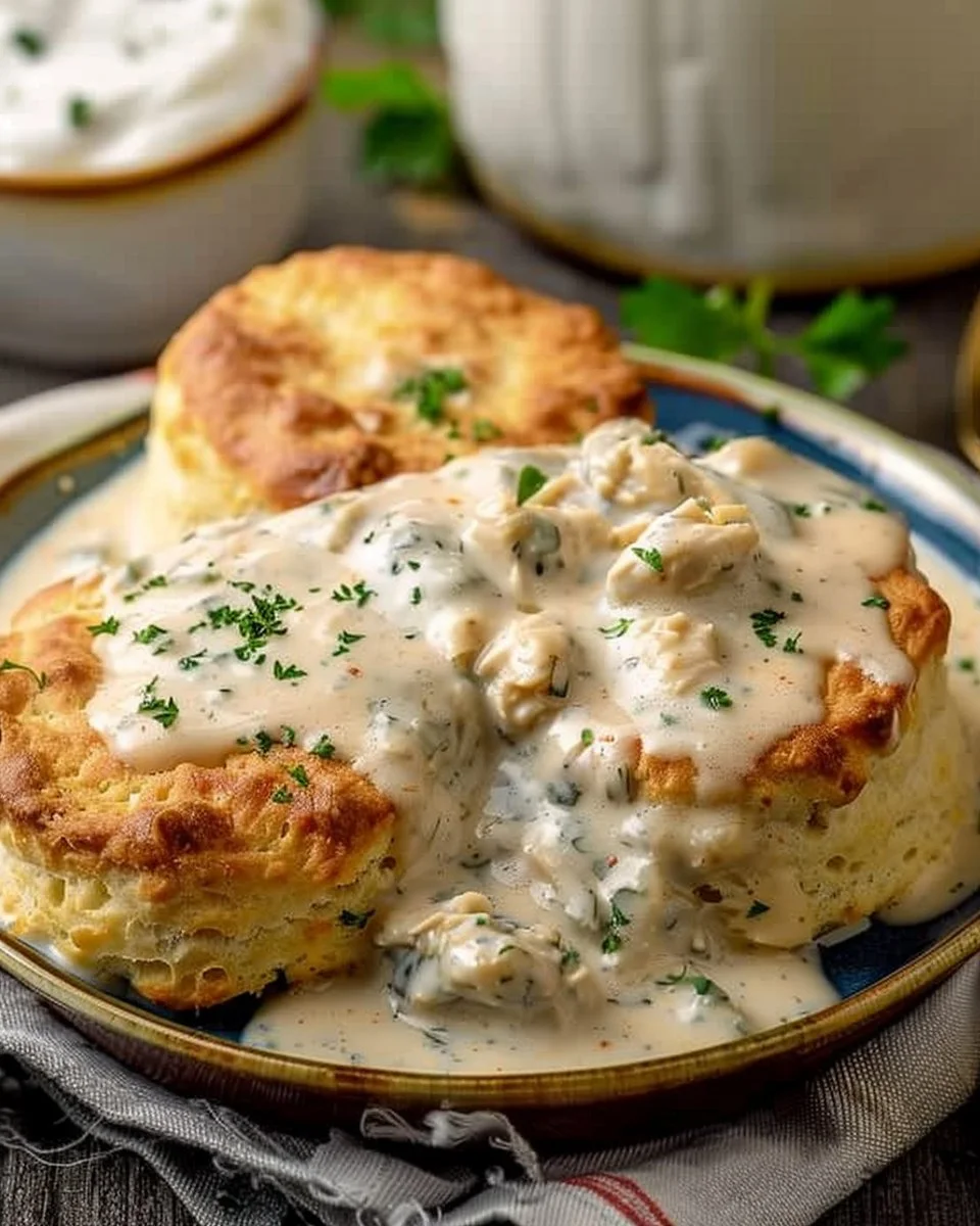 Creamed Chicken Over Biscuits