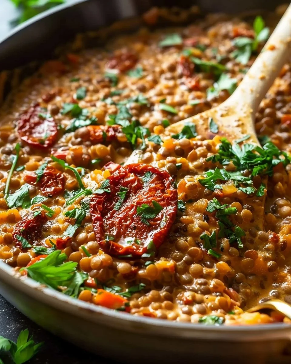 Creamy Sun-Dried Tomato Lentils – A Hearty One-Pan Vegetarian Dinner