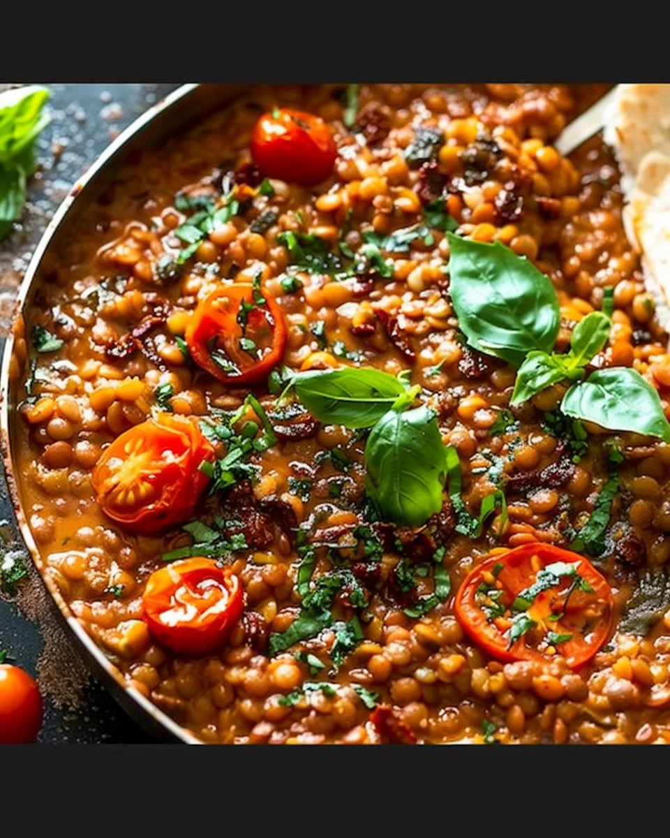 Creamy Sun-Dried Tomato Lentils – A Hearty One-Pan Vegetarian Dinner