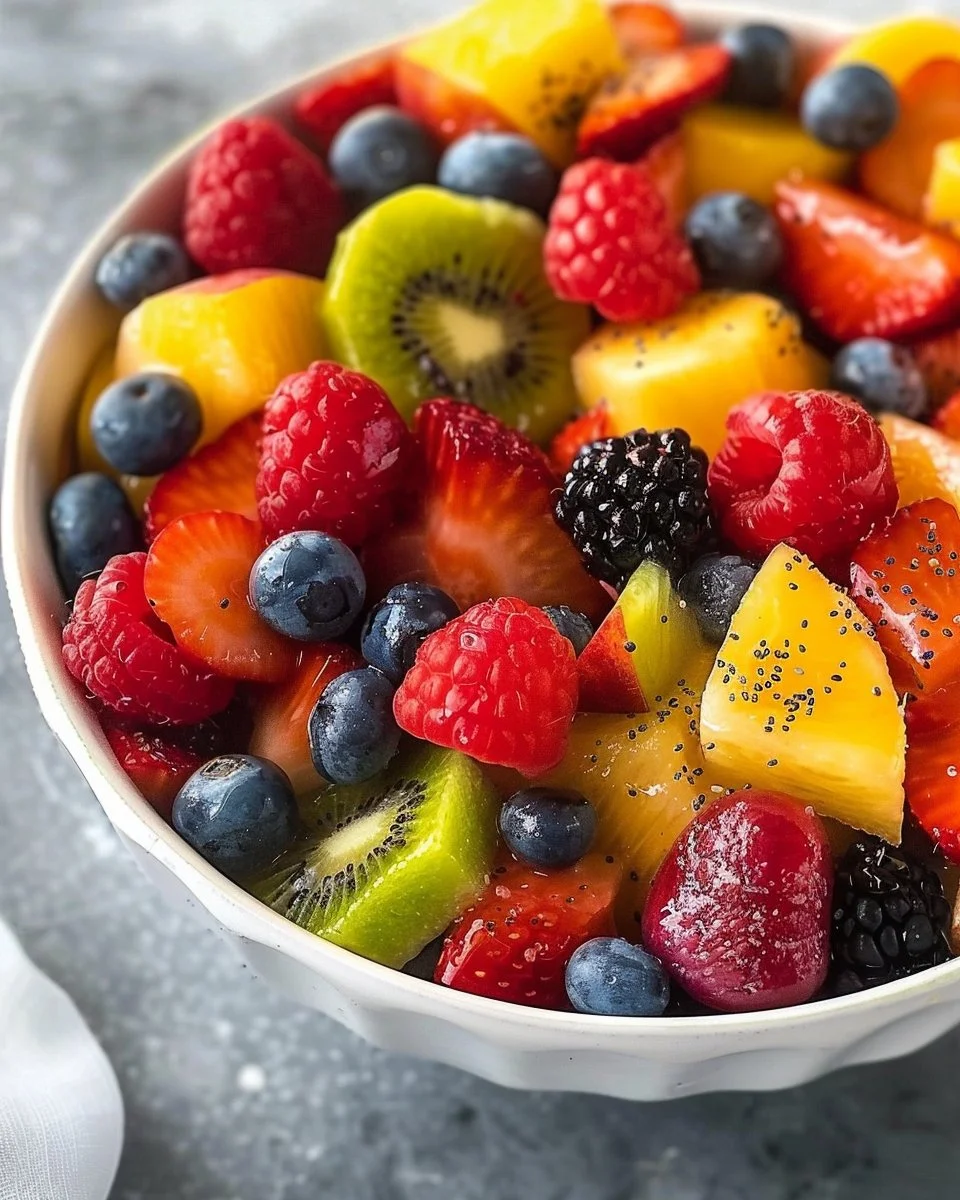 Fresh Fruit Salad with Honey Lime Poppy Seed Dressing