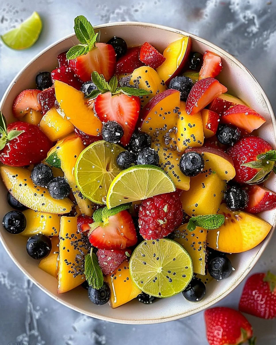 Fresh Fruit Salad with Honey-Lime Poppy Seed Dressing