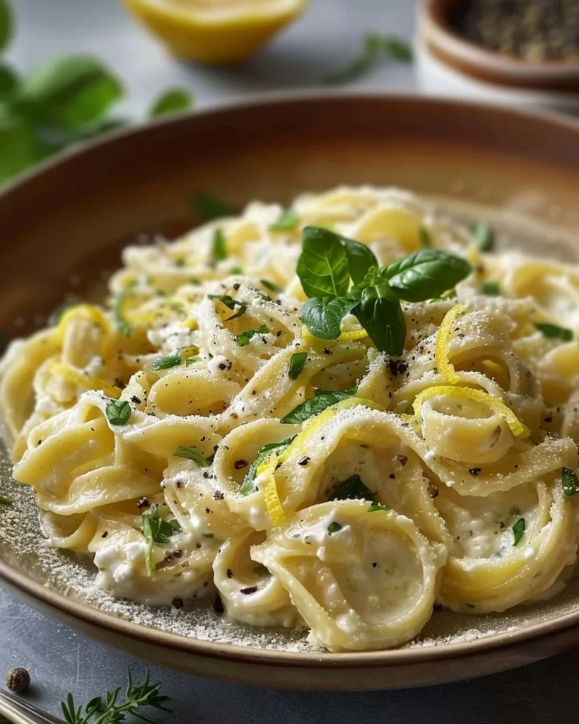 Fresh Spring Lemon Ricotta Pasta with herbs and lemon zest