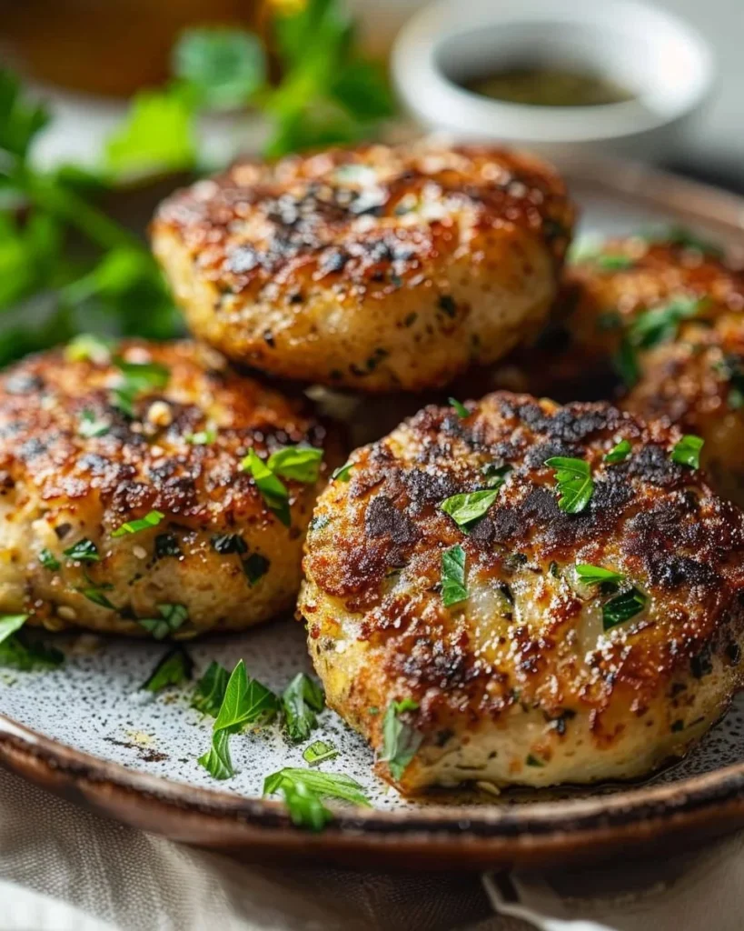 Ground lamb stuffed potato patties with fresh herbs and spices