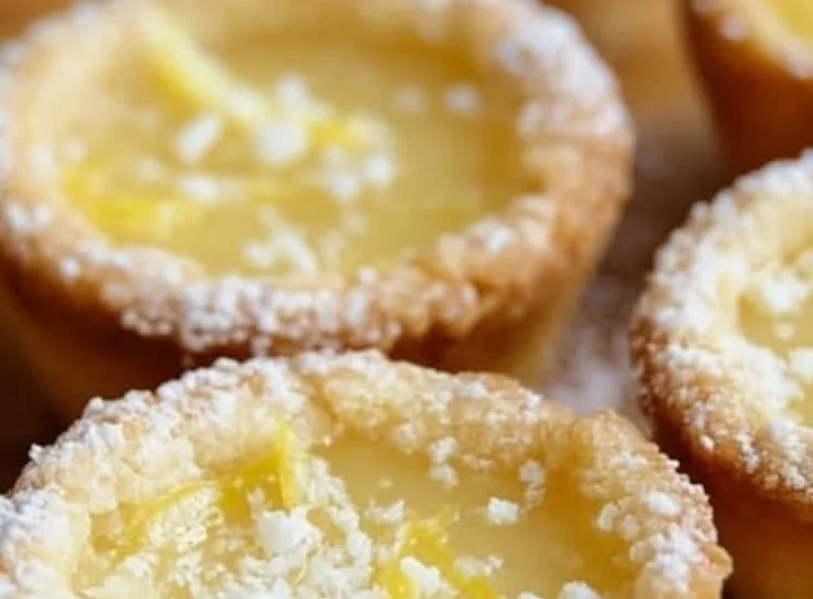 Lemon Bar Cookie Cups on a decorative plate garnished with lemon slices