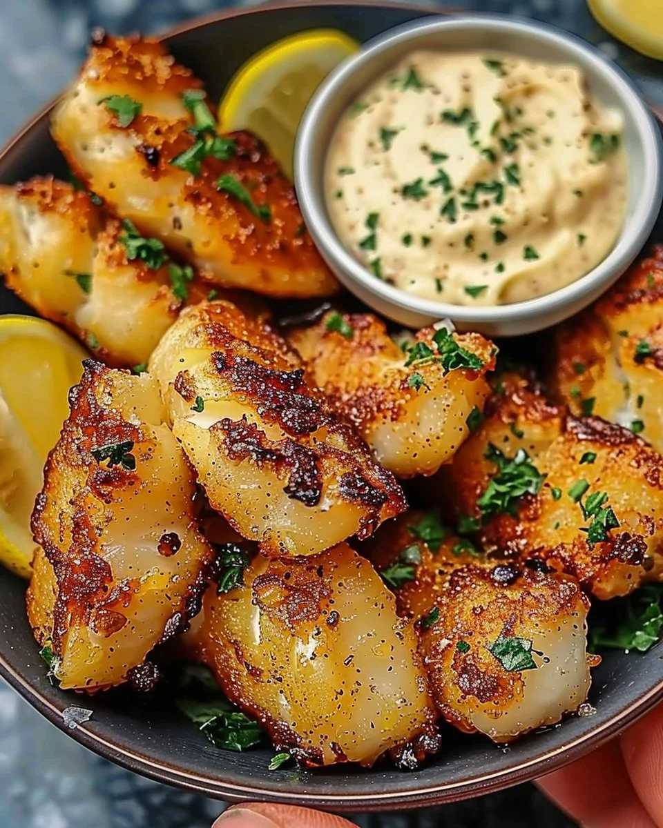 Lemon Butter Fish Bites with Garlic Aioli