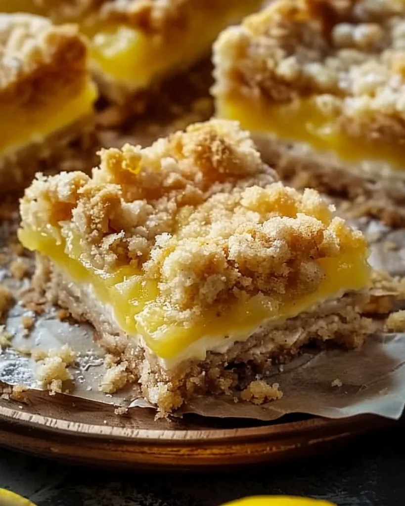 Delicious lemon crumb bars with a buttery crumb topping and lemon zest