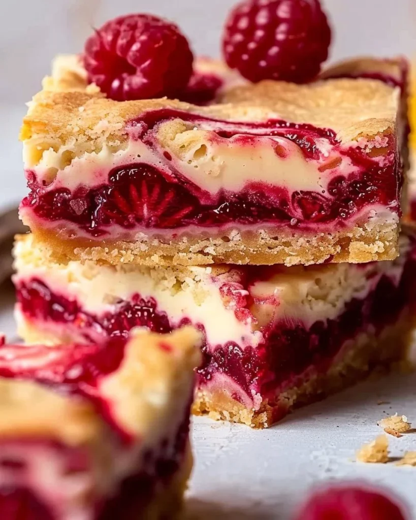 Lemon raspberry swirl bars with vibrant layers of lemon and raspberry.