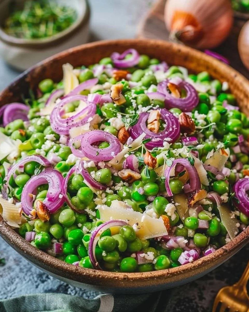 Pea Salad with Red Onions and Cheese