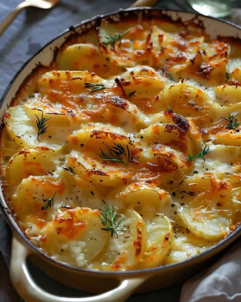 Delicious Potatoes Au Gratin baked with cheese and creamy sauce