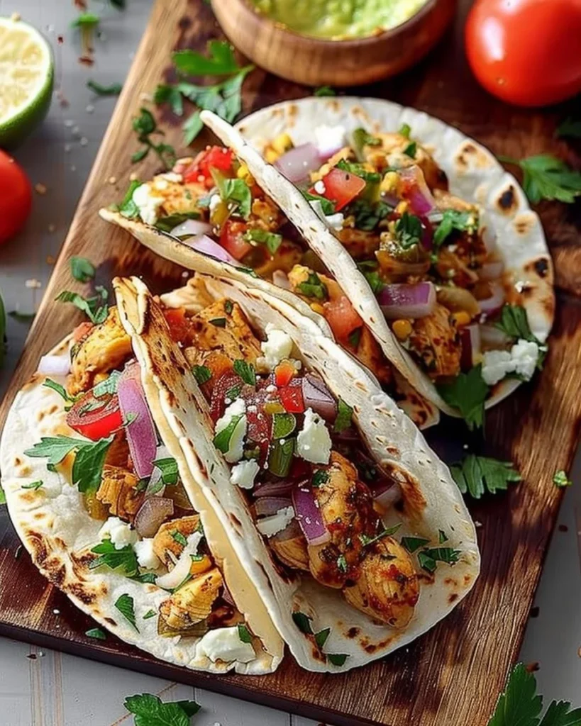 Quick Mediterranean Chicken Tacos with fresh ingredients and vibrant flavors.