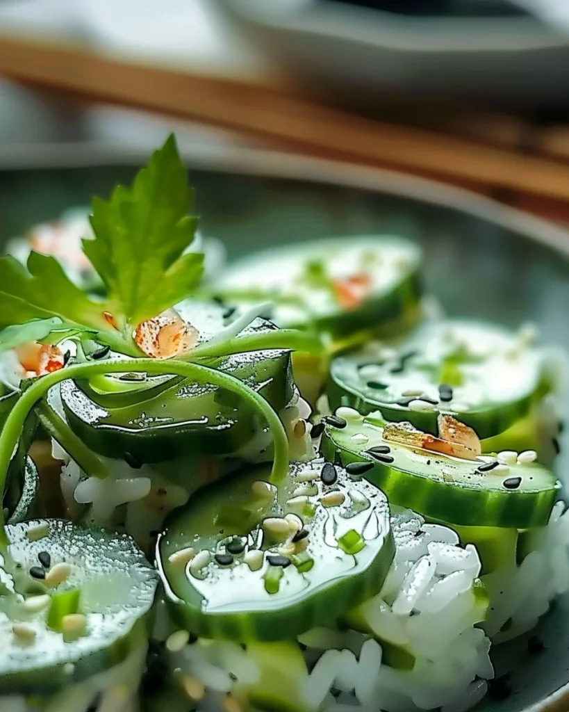 Bowl of refreshing California Roll Cucumber Salad with avocado and crab