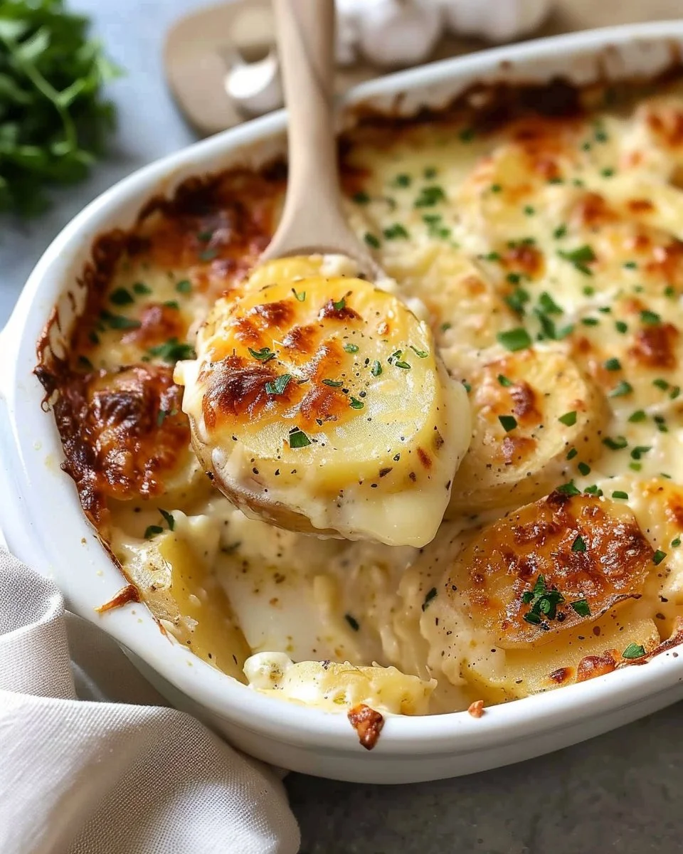 Roasted Garlic Potatoes in Cream Sauce