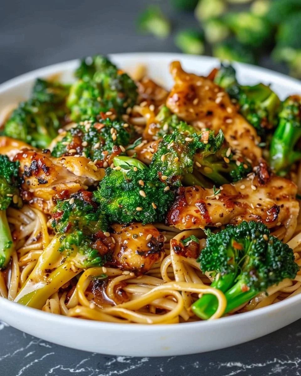 Spicy Garlic Chicken and Broccoli Noodle Bowls Delight You!