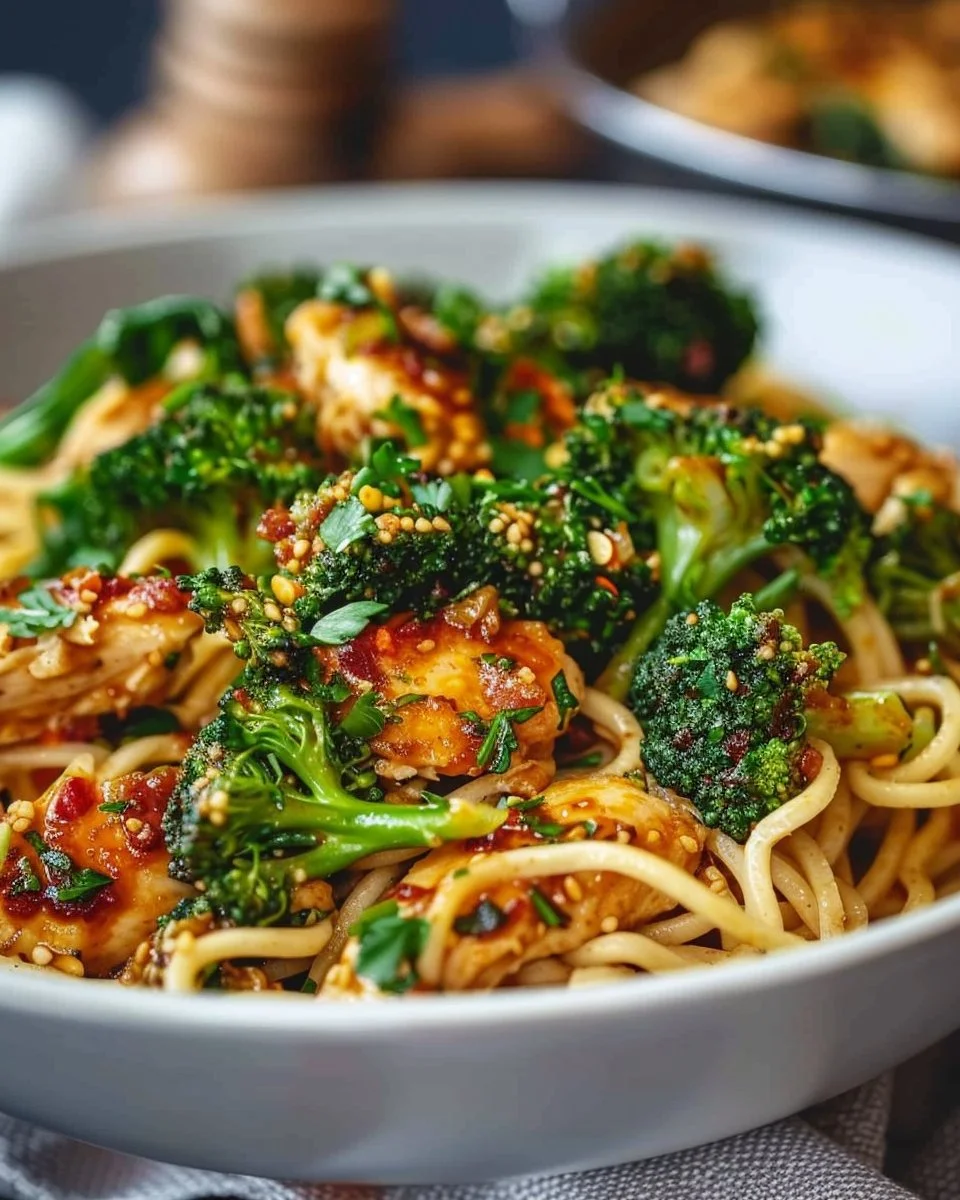 Spicy Garlic Chicken and Broccoli Noodle Bowls Delight You!