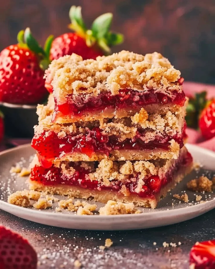 Delicious strawberry crumb bars with a buttery crust and fresh strawberry filling