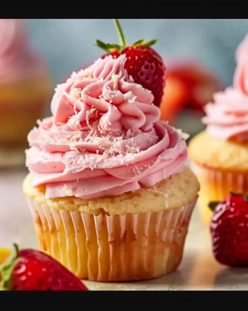 Strawberry Lemonade Cupcakes with fresh strawberries and lemon zest