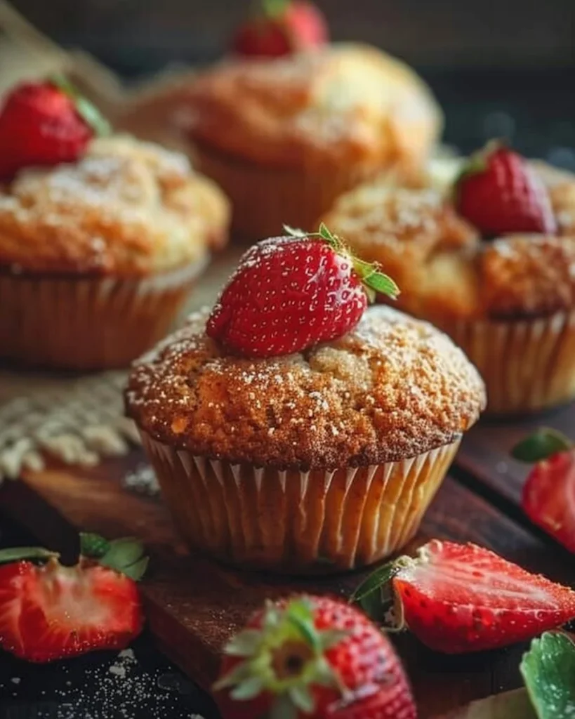 Freshly baked strawberry muffins on a cooling rack