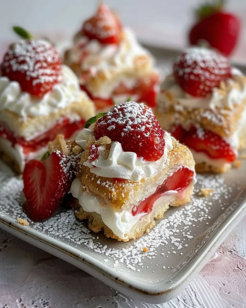 Strawberry Shortcake Sushi roll featuring fresh strawberries and whipped cream.