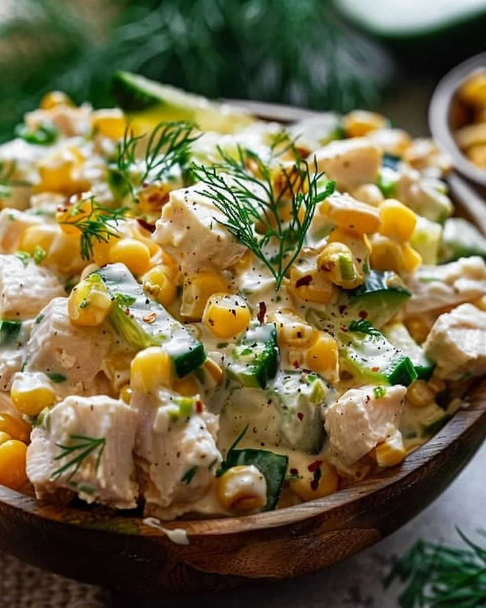Street Corn Creamy Cucumber Chicken Salad