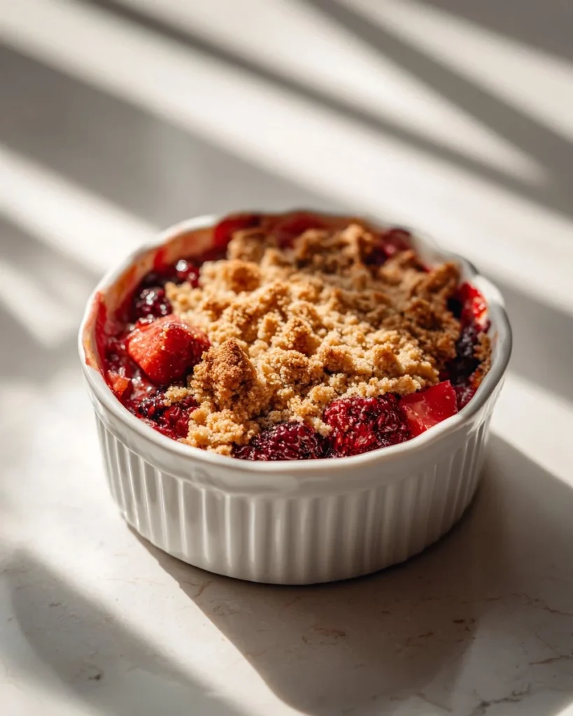Delicious easy rhubarb blackberry crumble dessert
