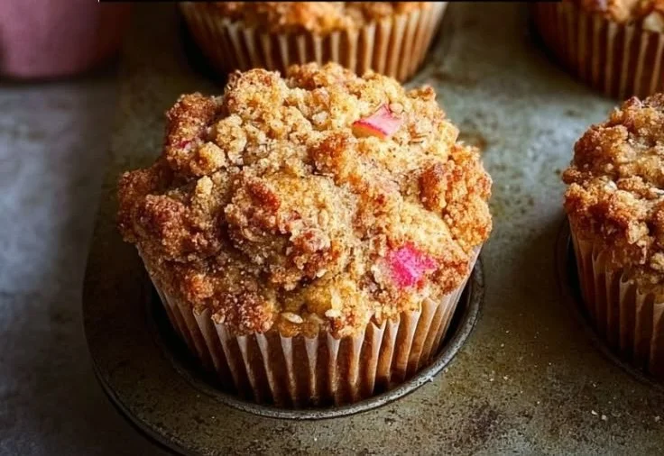 Homemade Rhubarb Oat Muffins with Cinnamon Butter Crumble