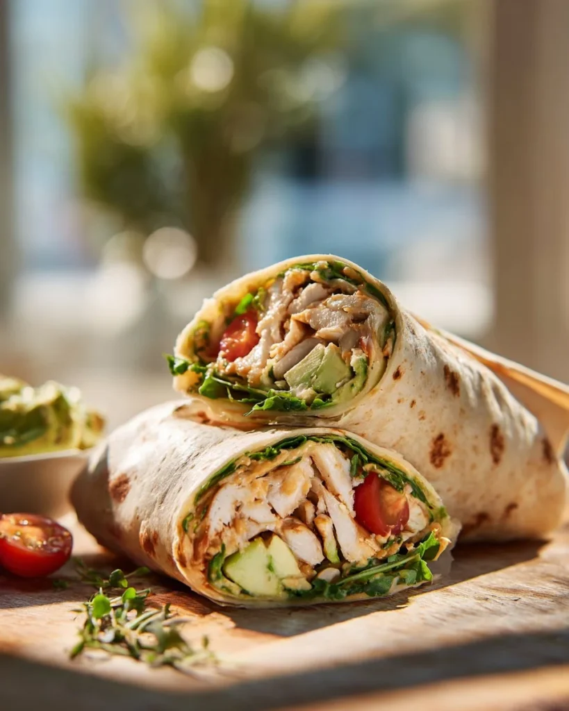 Delicious Peanut Chicken Wrap with fresh ingredients and creamy peanut sauce.