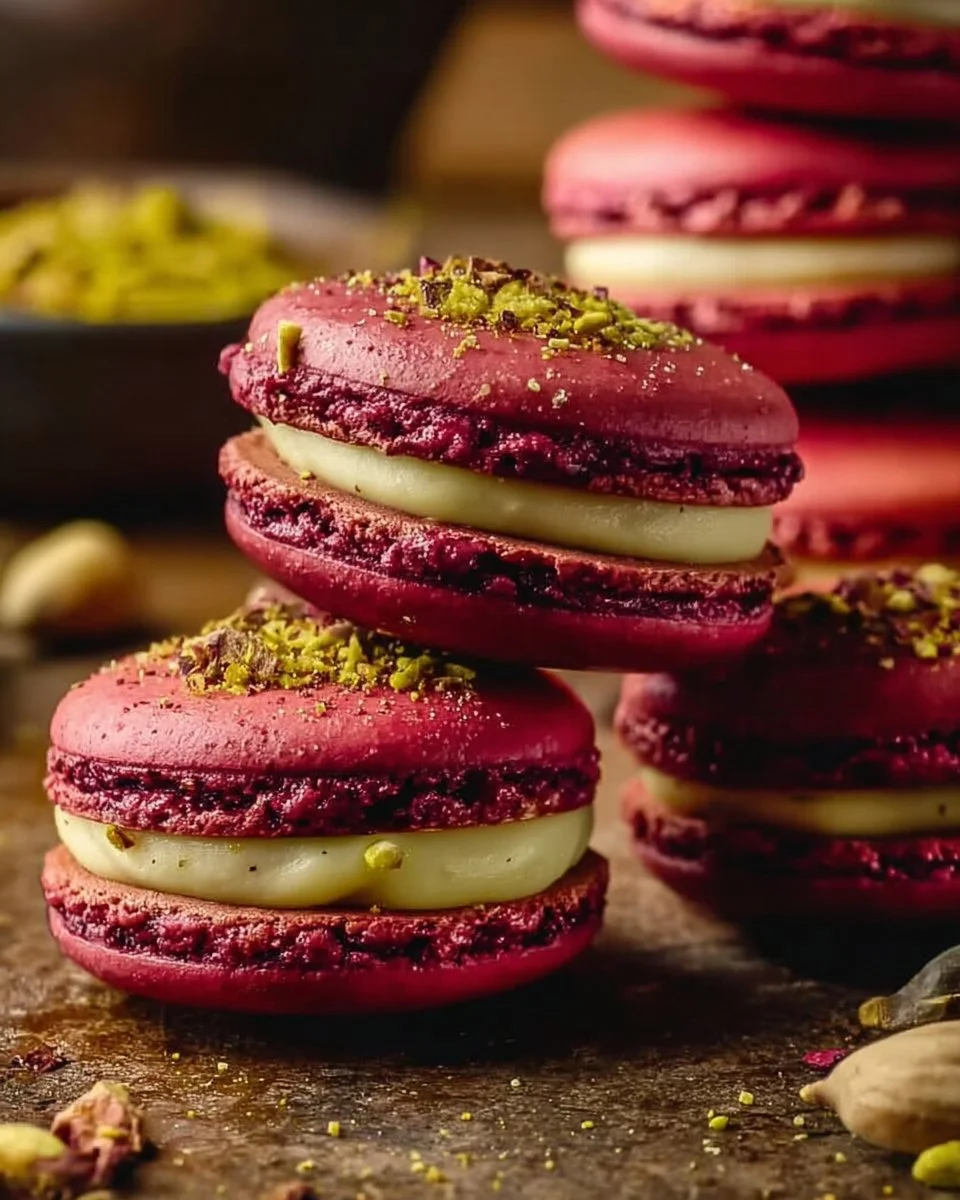 Raspberry Pistachio Macarons