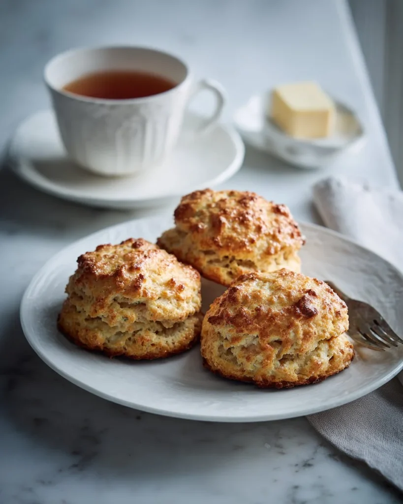 Freshly baked rhubarb crumble scones ready to serve